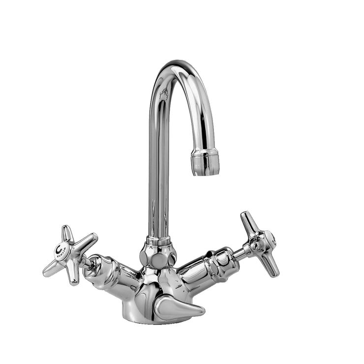 Italica Single Hole Gooseneck Faucet and Propeller Handles with Pop Up Drain 3217