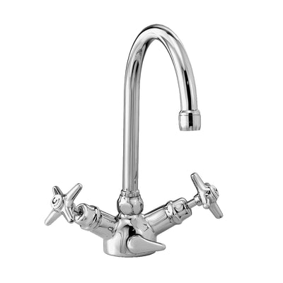 Italica Single Hole Tall Gooseneck Faucet With Propeller Handles and Pop Up Drain 3217P